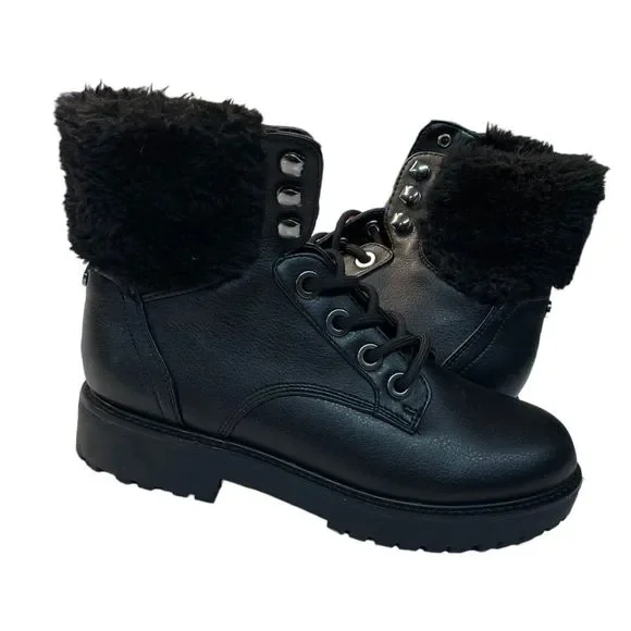 Bandolino Women's Livia Combat Boot - Hiker Bootie With Lug Sole & Faux Fur Detail